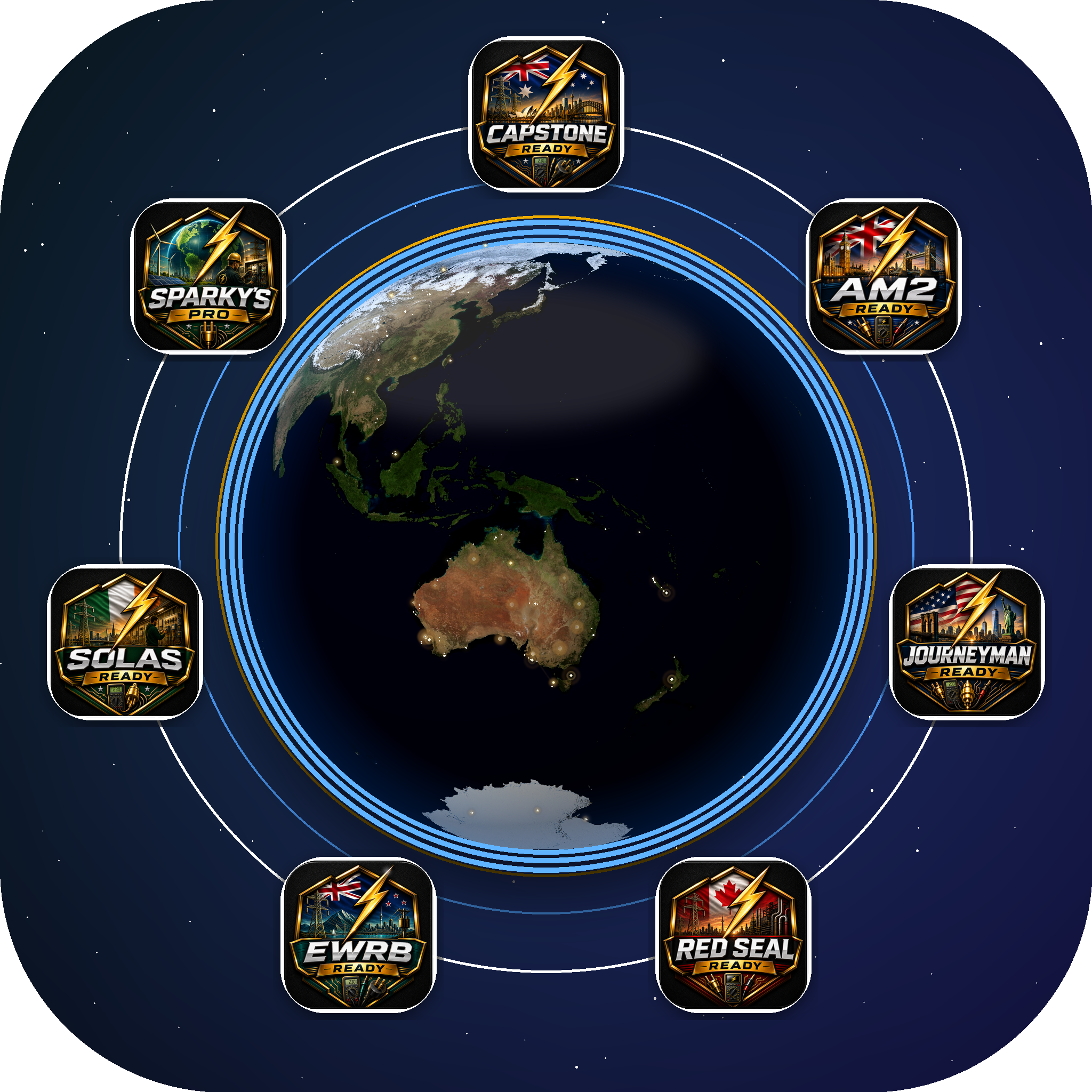 Sparky's Ready Earth icon with target app icons around it